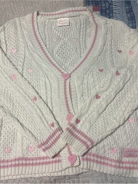 Taylor Swift Cream & Pink Heart Cable Cardigan